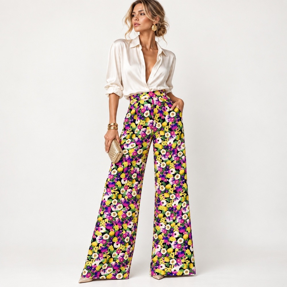 Yumi Kim Emma 100% Silk Floral Wide Leg Pants Size Small NWT Romantic Cottage